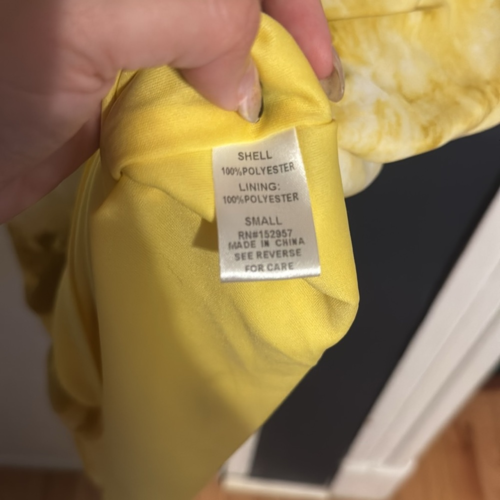 Yellow Tie Dye Midi Pencil Dress Adjustable Spaghetti Straps Lined - Picture 4 of 4
